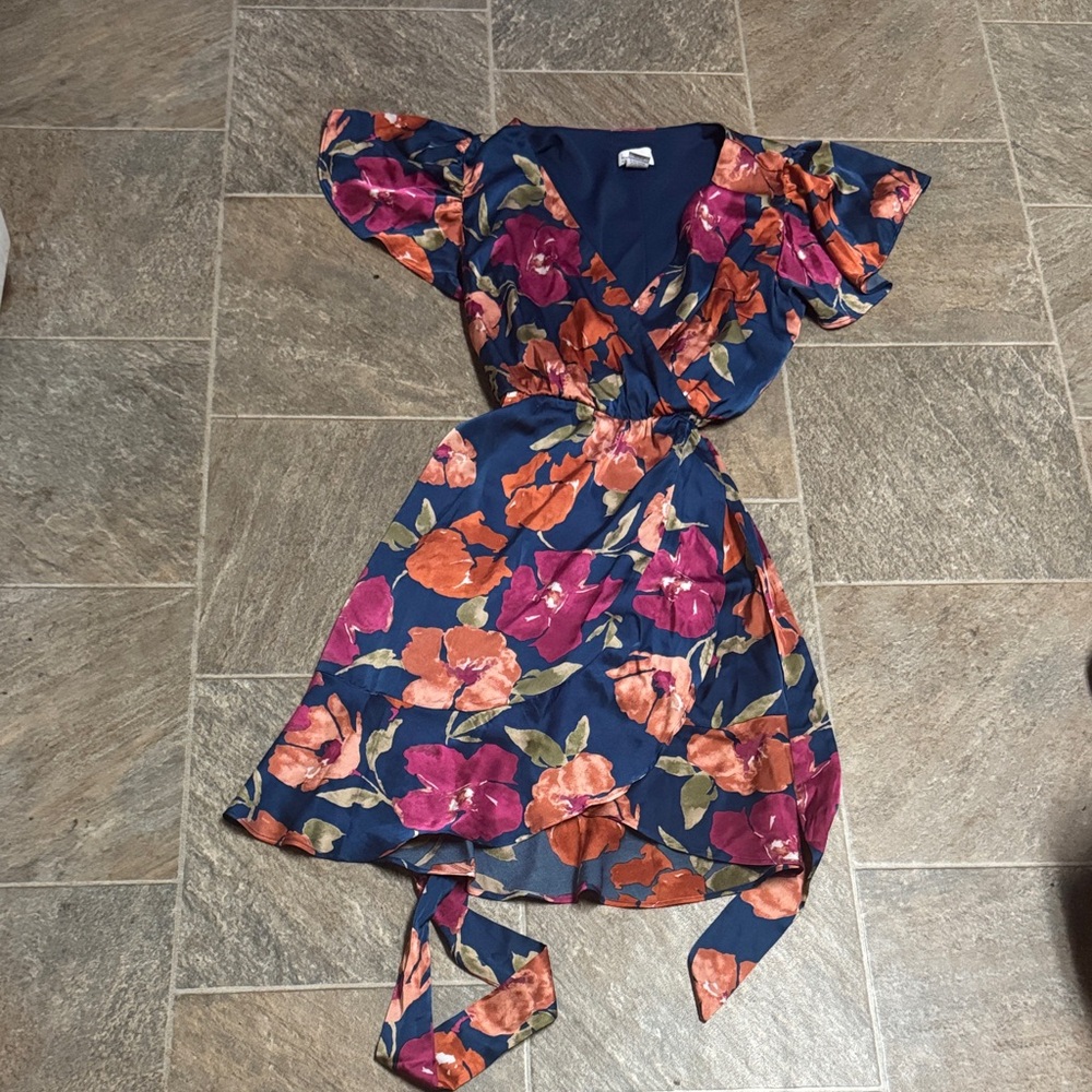 Nicole Miller Floral Wrap Dress - Blue and Pink